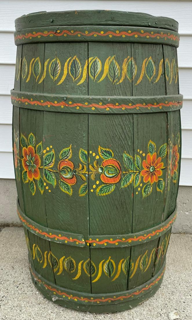LARGE ANTIQUE PENNSYLVANIA DUTCH PAINTED BARRELL 28" TA (1 of 3)