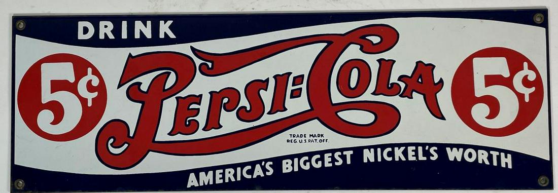 PEPSI COLA PORCELAIN SIGN 18" X 6" (1 of 2)