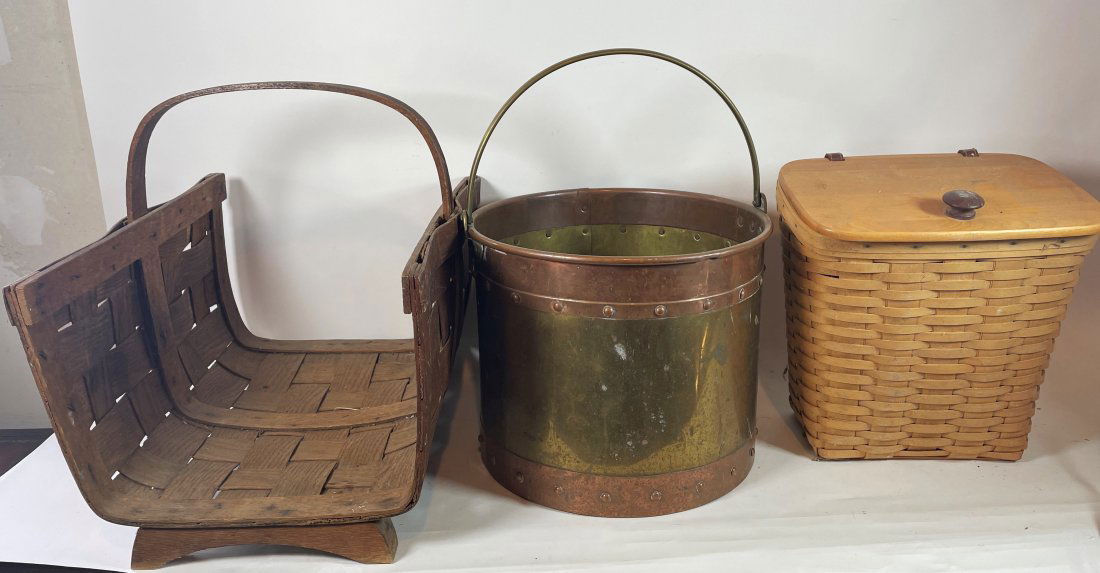 LONGABERGER BASKET, FIREWOOD BASKET, AND A COPPER AND B (1 of 6)