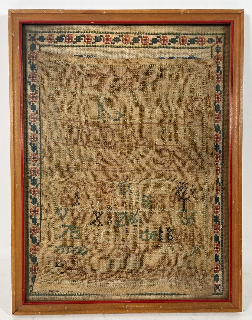 UNDATED ANTIQUE SAMPLER BY CHARLOTTE ARNOLD 10" X 12.5": UNDATED ANTIQUE SAMPLER BY CHARLOTTE ARNOLD 10" X 12.5"