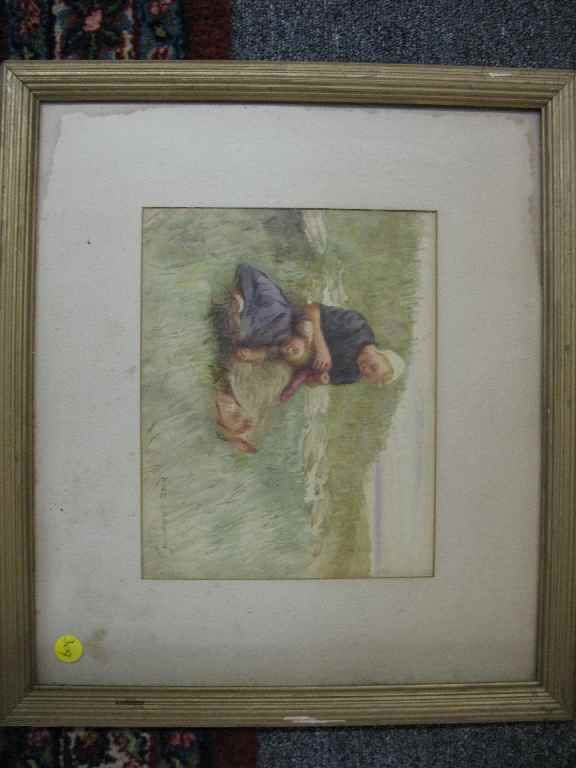 DUTCH WATERCOLOR BY BERNARDUS J. BLOMMERS: DUTCH WATERCOLOR OF CHILDREN 10" X 8" SIGHT, Bernardus Johannes BLOMMERS (1845-1914) .