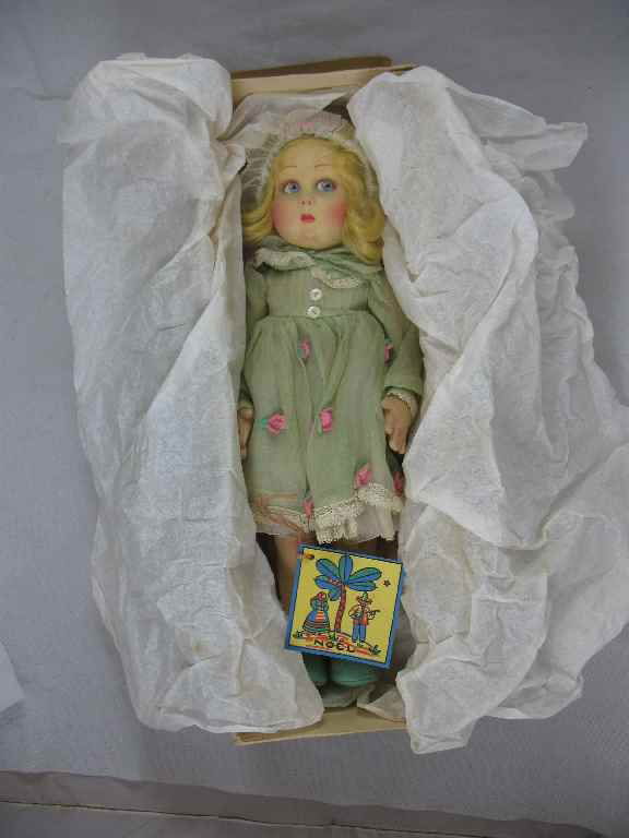 LENCI DOLL IN GREEN FLOWERED DRESS, ORIGINAL B: LENCI DOLL IN GREEN FLOWERED DRESS, ORIGINAL BOX 13"