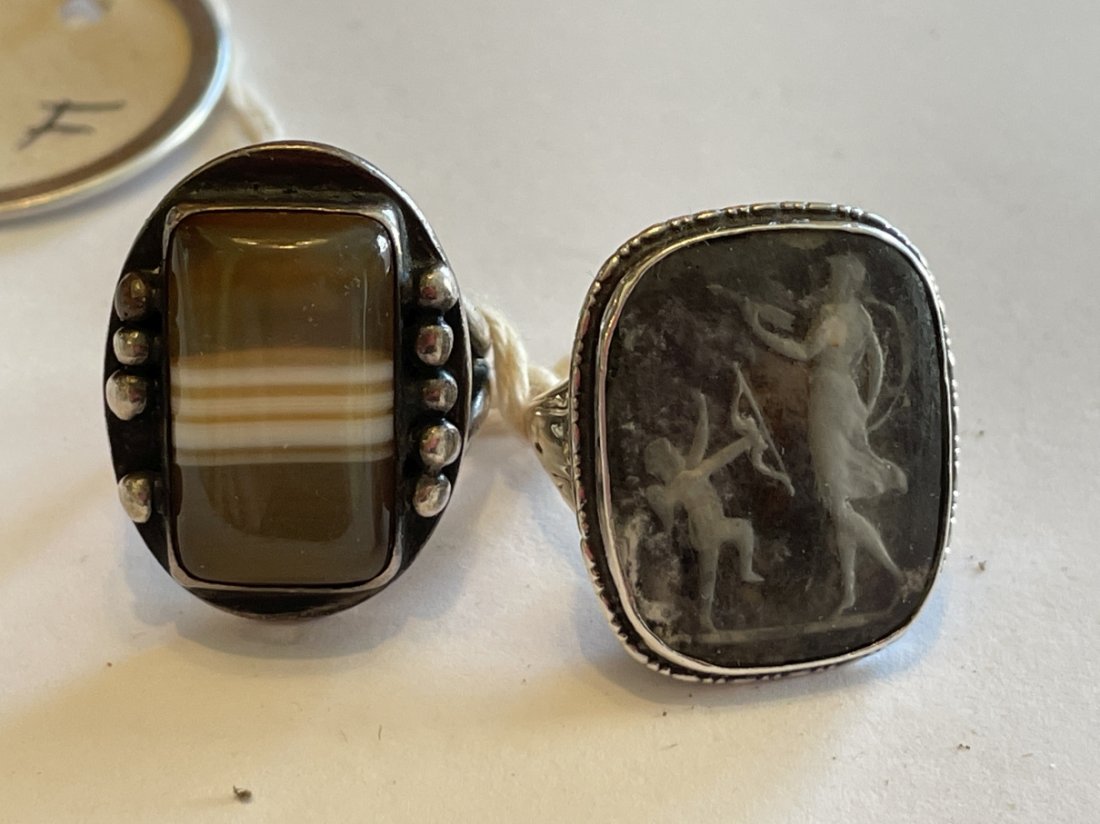 2 VICTORIAN  SILVER RINGS . I ACID ETCHED WITH CUPID (1 of 4)