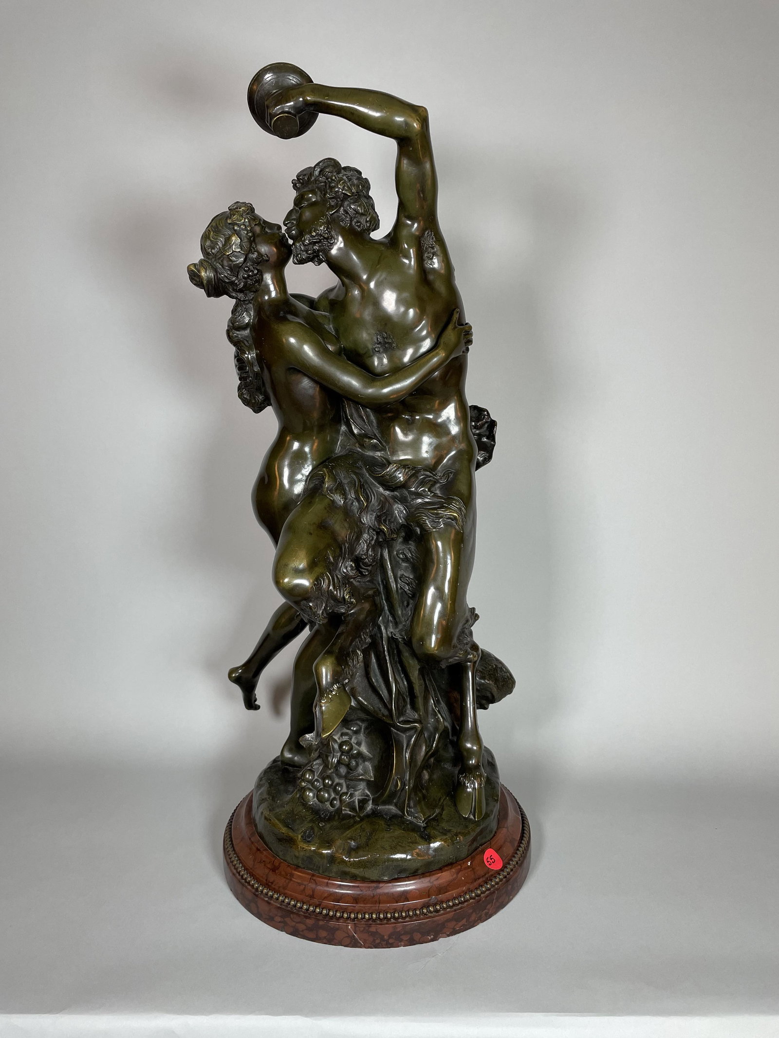 BRONZE OF A SATYR AND NYMPH BY CLAUDE MICHEL CLODION: BRONZE OF A SATYR AND NYMPH BY CLAUDE MICHEL CLODION 12" X 12" X 28". IN-HOUSE SHIPPING UNAVAILABLE FOR THIS ITEM. BUYER IS RESPONSIBLE FOR ARRANGING PICKUP OR SHIPPING. PLEASE REFER TO OUR LIST OF SH
