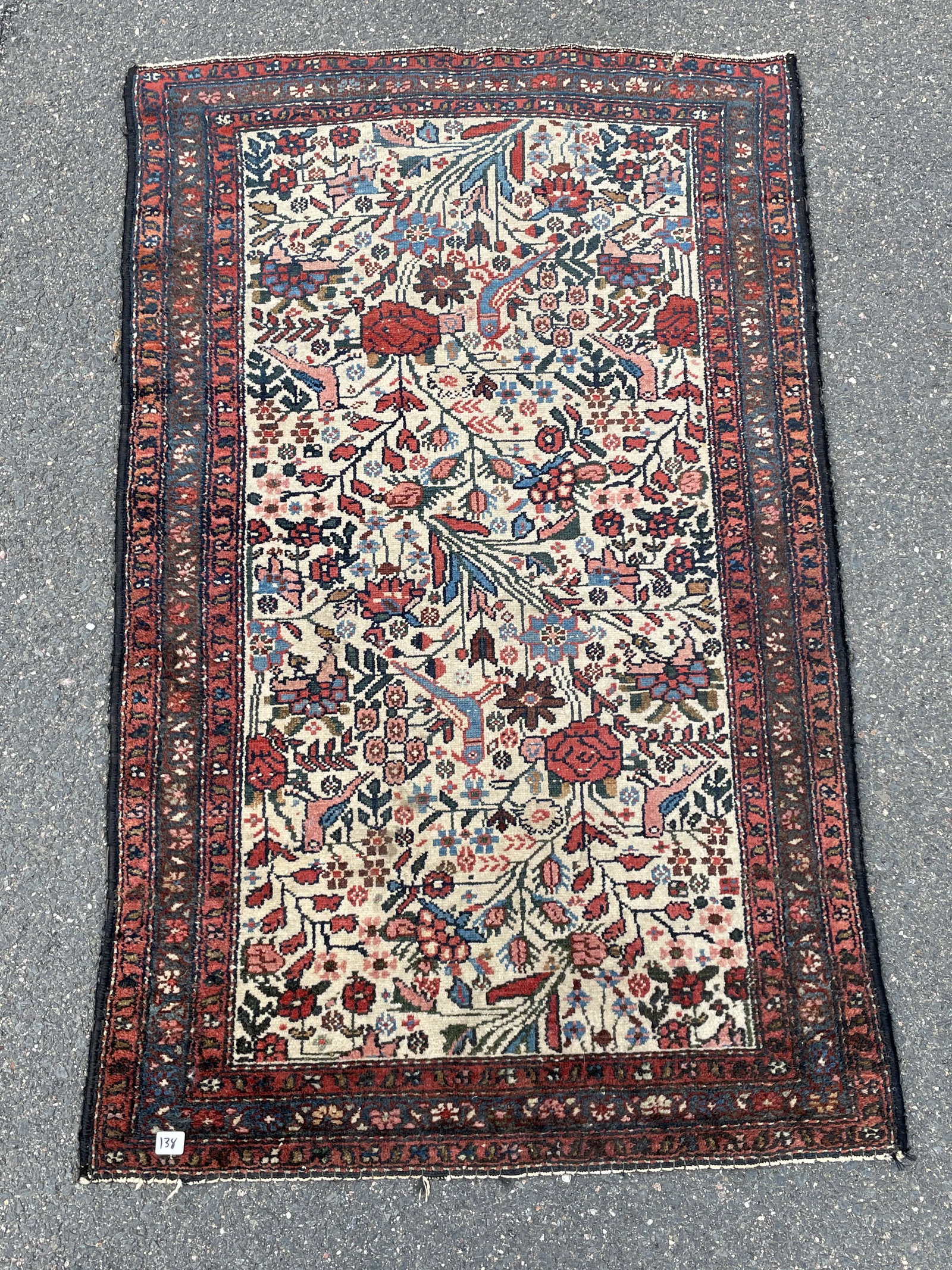 ANTIQUE PERSIAN MAT WITH BIRDS, 50" X 31" (1 of 4)