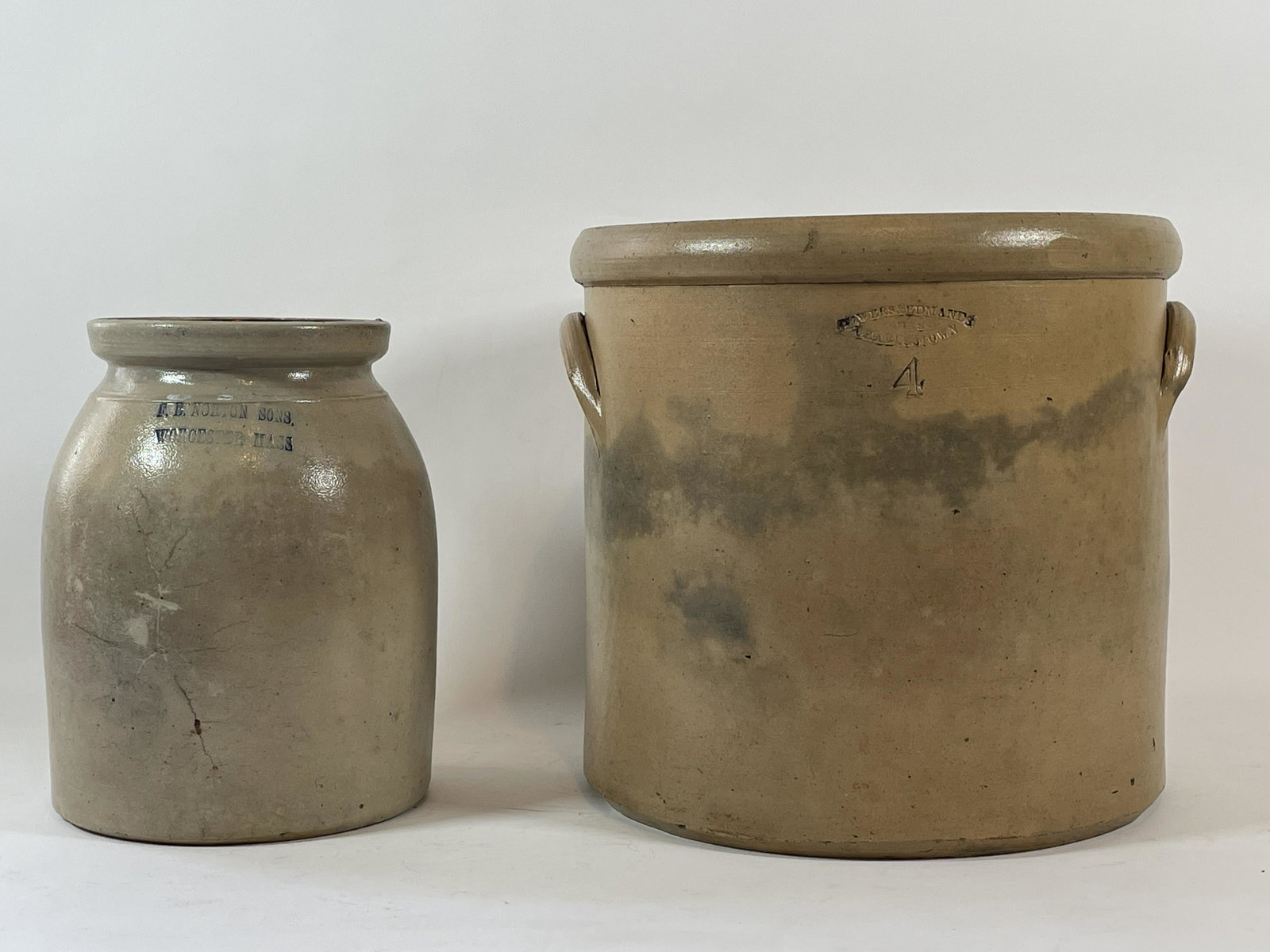 TWO STONEWARE CROCKS, A NORTON CROCK AND A CHARLESTOWN (1 of 8)