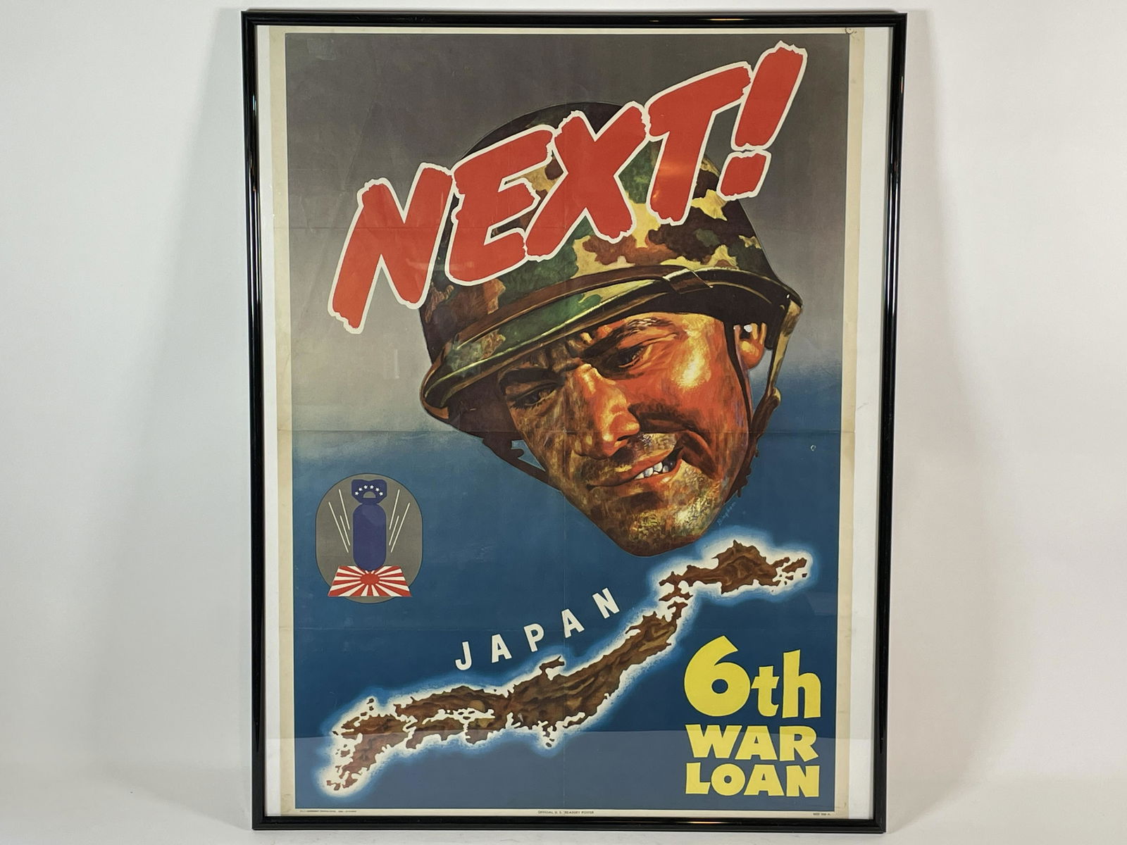 NEXT!" WORLD WAR TWO FRAMED LOAN POSTER, 20" X 28 (1 of 7)