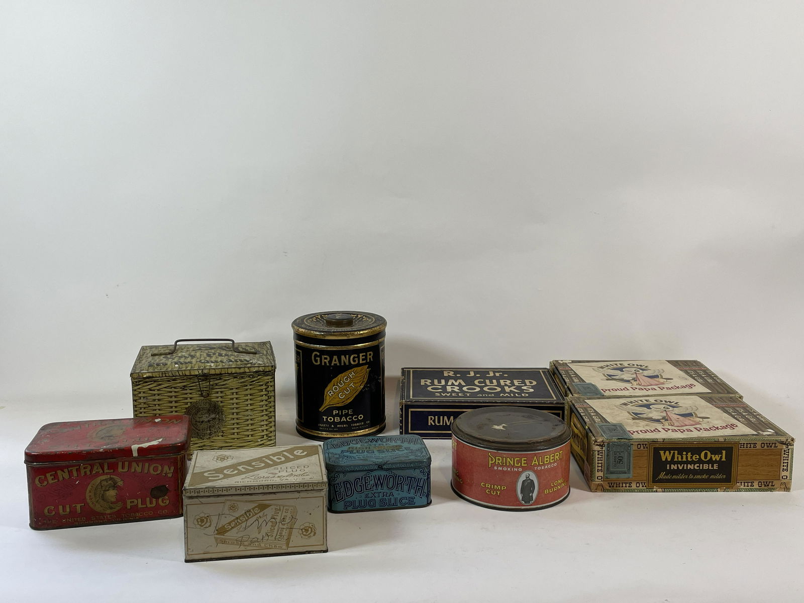 SIX TOBACCO TINS AND THREE TOBACCO BOXES, 8" AND (1 of 7)