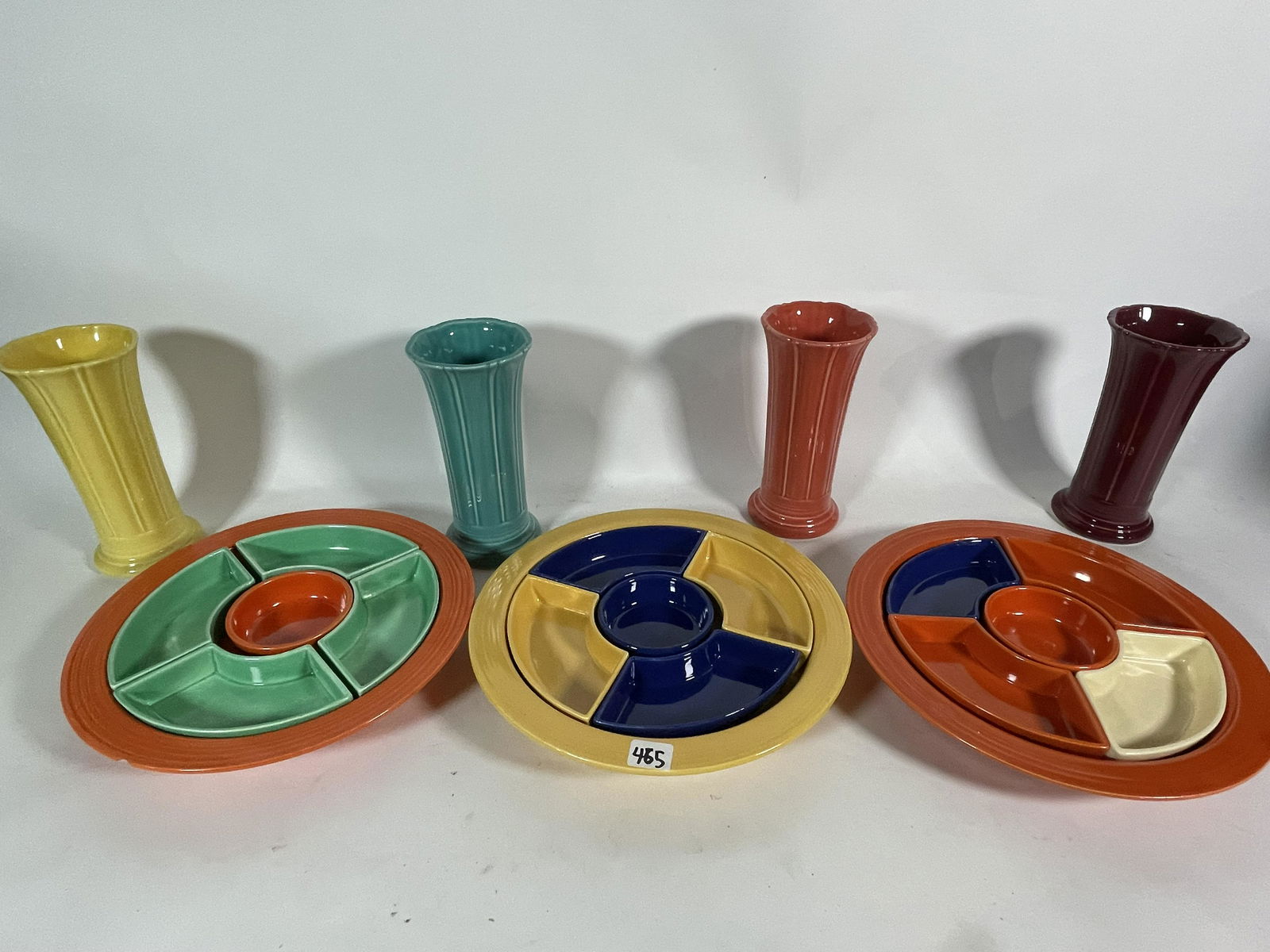 3 FIESTA HORS DEVORES PLATES AND 4 VASES. 8" VASES, 12" (1 of 4)