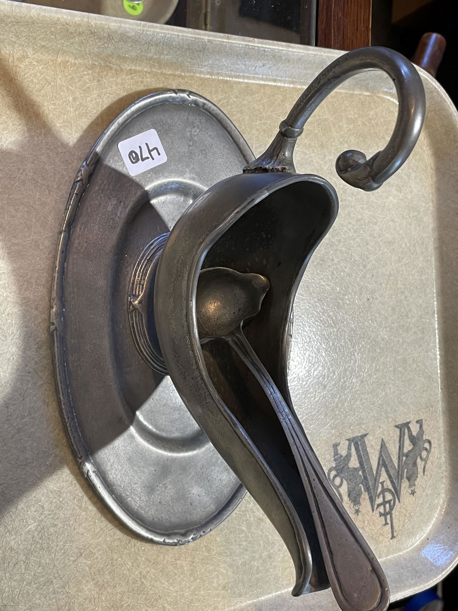 PORTUGUESE PEWTER GRAVY BOAT AND MISC SILVERPLATED (1 of 4)