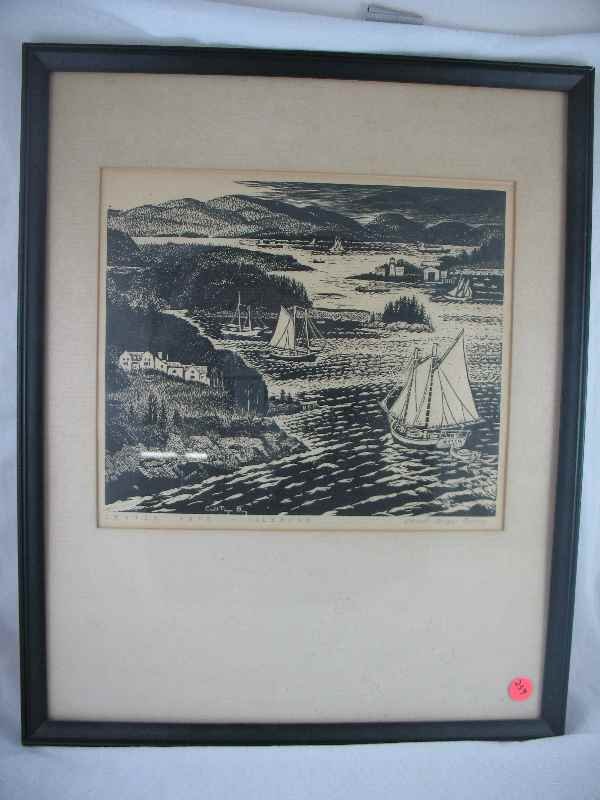 WOODCUT "CRADLE COVE" BY CARROLL THAYER BERRY 1: WOODCUT "CRADLE COVE" BY CARROLL THAYER BERRY 12.5"x10.5"