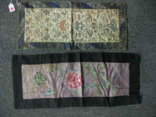2 19TH CENTURY CHINESE TABLE RUNNERS, 1 IS SIGN: 2 19TH CENTURY CHINESE TABLE RUNNERS, 1 IS SIGNED ON BACK
