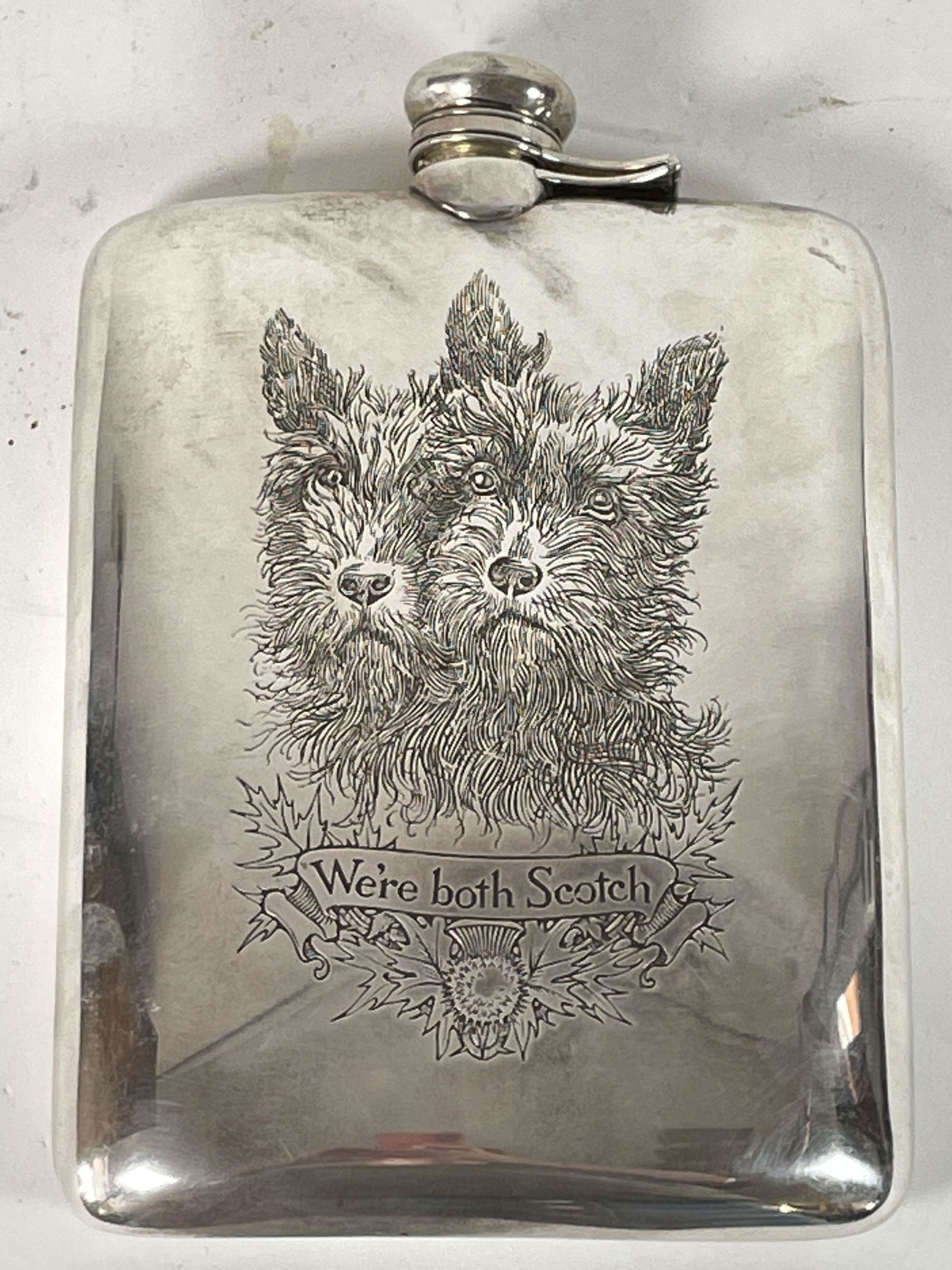 7/8TH PINT STERLING SILVER FLASK ENGRAVED W/ SCOTTI (1 of 7)