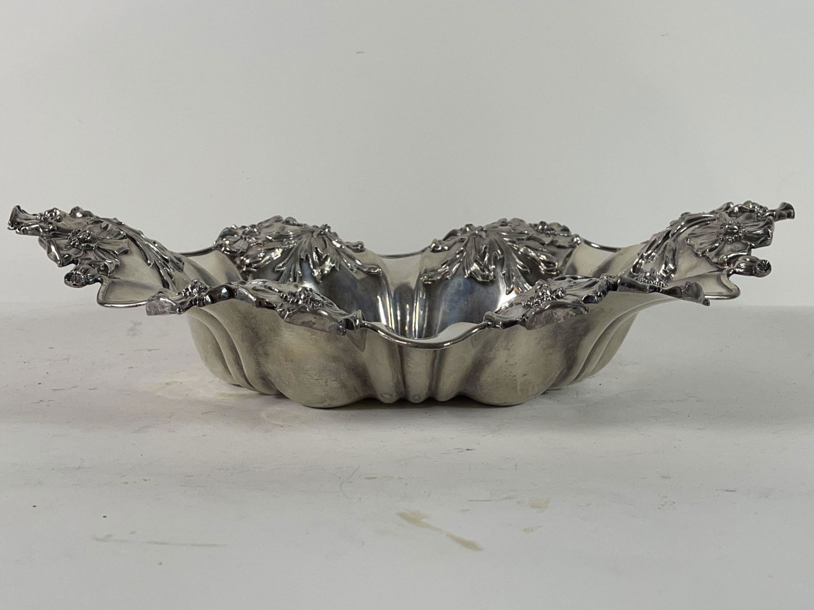 STERLING SILVER REPOUSSE BOWL, 13" X 9.5" X 3" (1 of 7)
