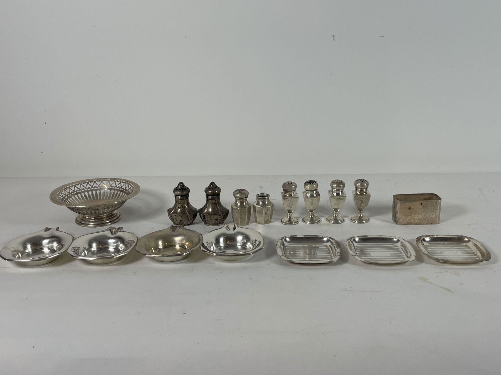 LOT OF STERLING SILVER TRAYS AND SHAKERS (1 of 8)