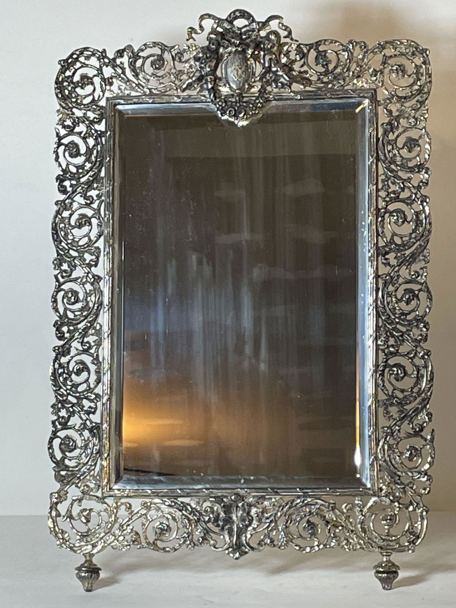 A LARGE FIGURAL SILVER EASEL BACK MIRROR. 15.5" WIDE X (1 of 7)