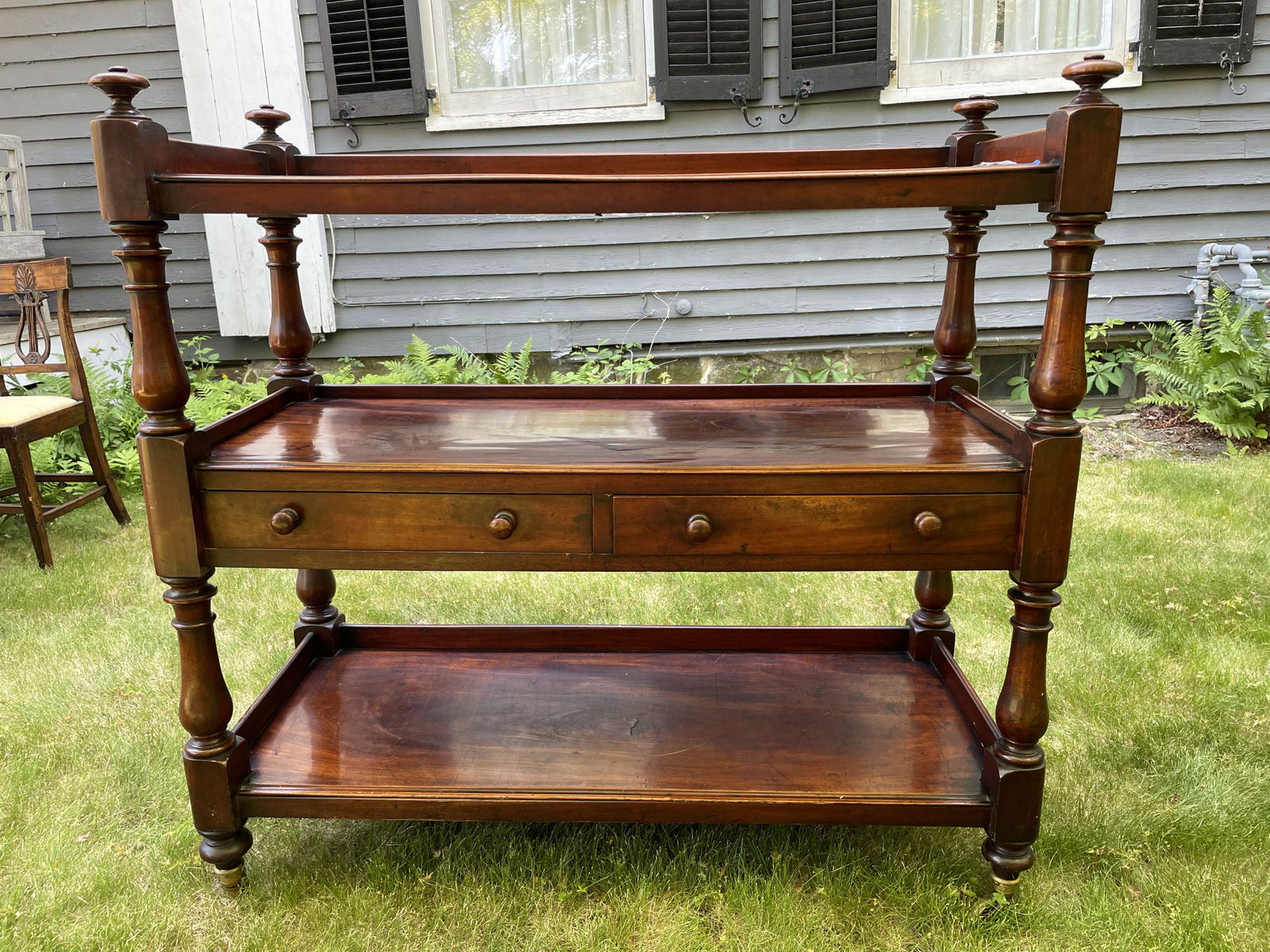 A THREE TIER 19TH CENTURY MAHOGANY SERVER, 45" X 19" X (1 of 5)