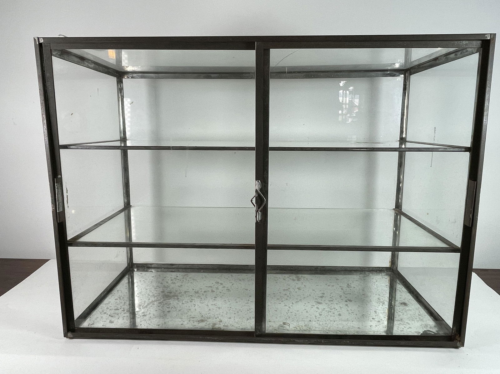 ANTIQUE TIN AND GLASS DISPLAY CASE, 28" X 13.5" X (1 of 3)