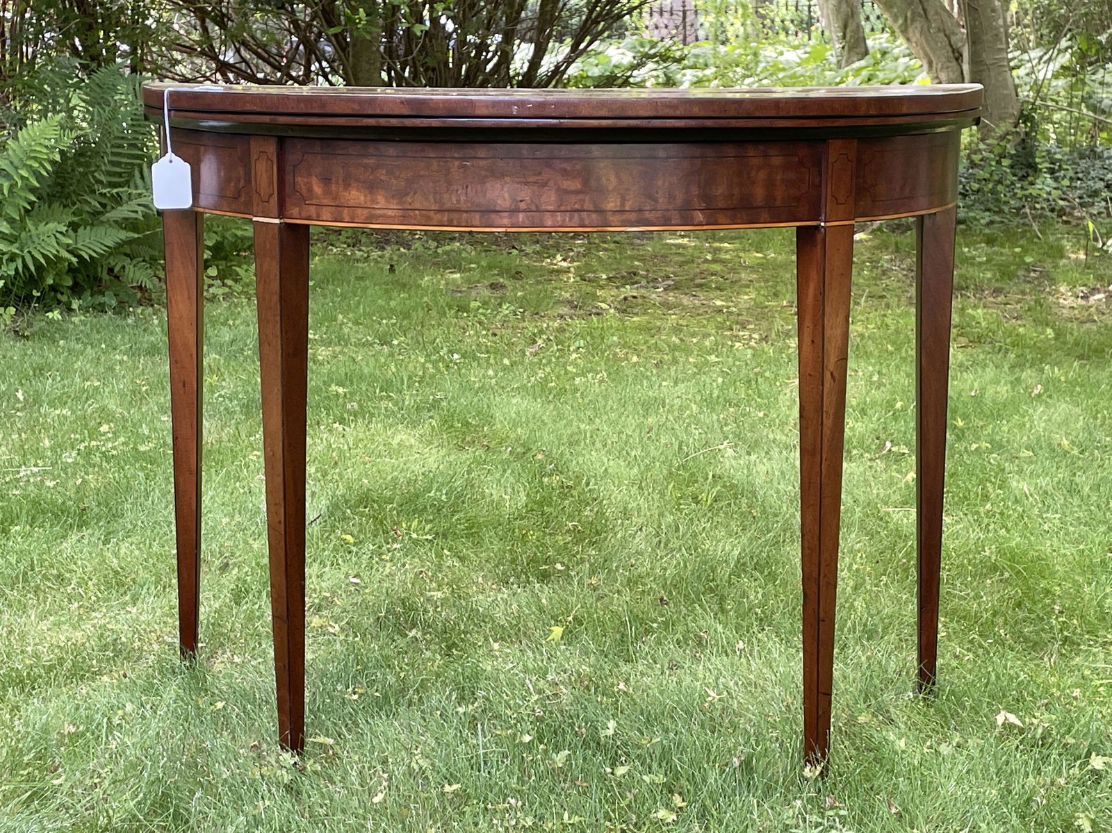 19TH CENTURY DEMILUNE CARD TABLE, 36" X 18" X 29". (1 of 6)