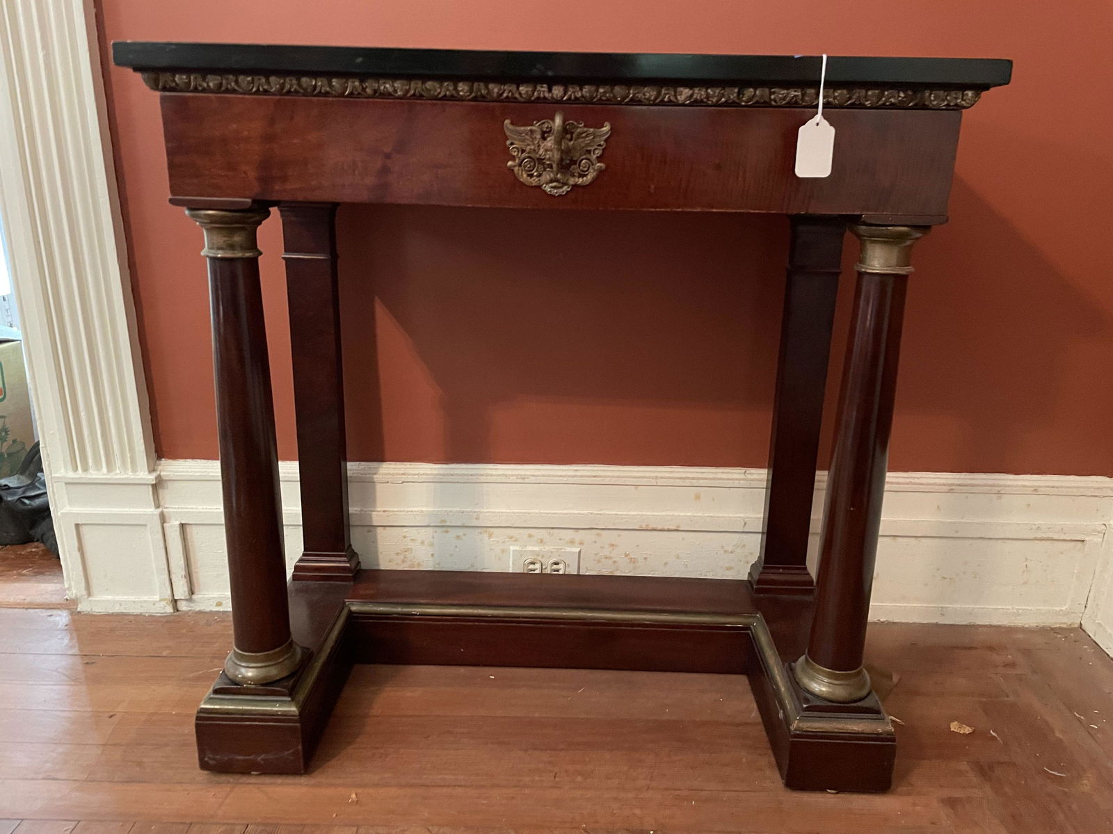 EMPIRE STYLE MAHOGANY CONSOLE TABLE, 33" X 15" X 32". (1 of 6)
