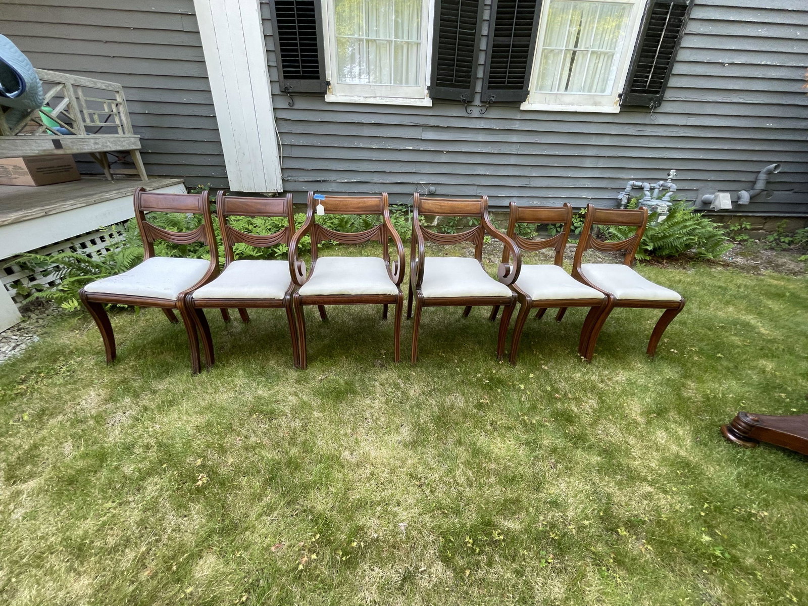 SET OF SIX LINEN FOLD DINING CHAIRS, 20" X 18" X 31".: SET OF SIX LINEN FOLD DINING CHAIRS, 20" X 18" X 31". PROPERTY OF A FINE SAG HARBOR ESTATE