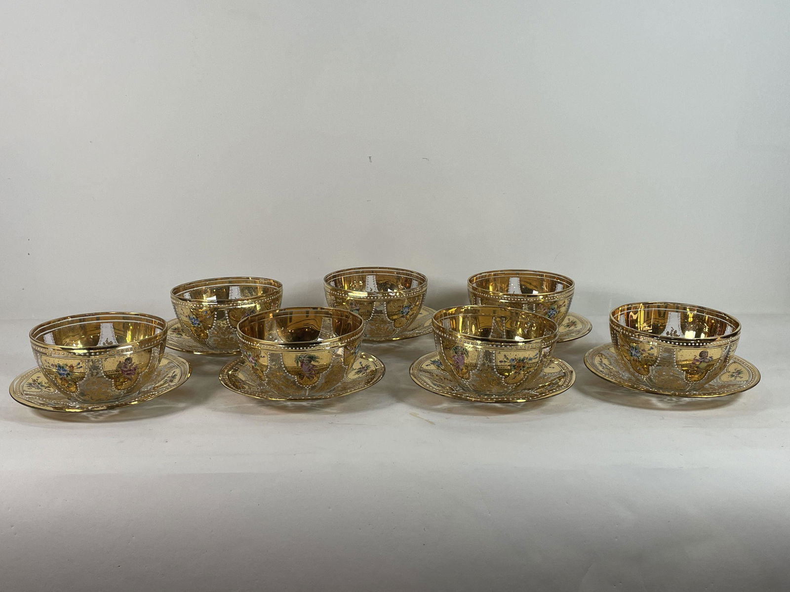 SET OF SEVEN AUSTRIAN ENAMELED GLASS FINGER BOWLS WITH (1 of 10)