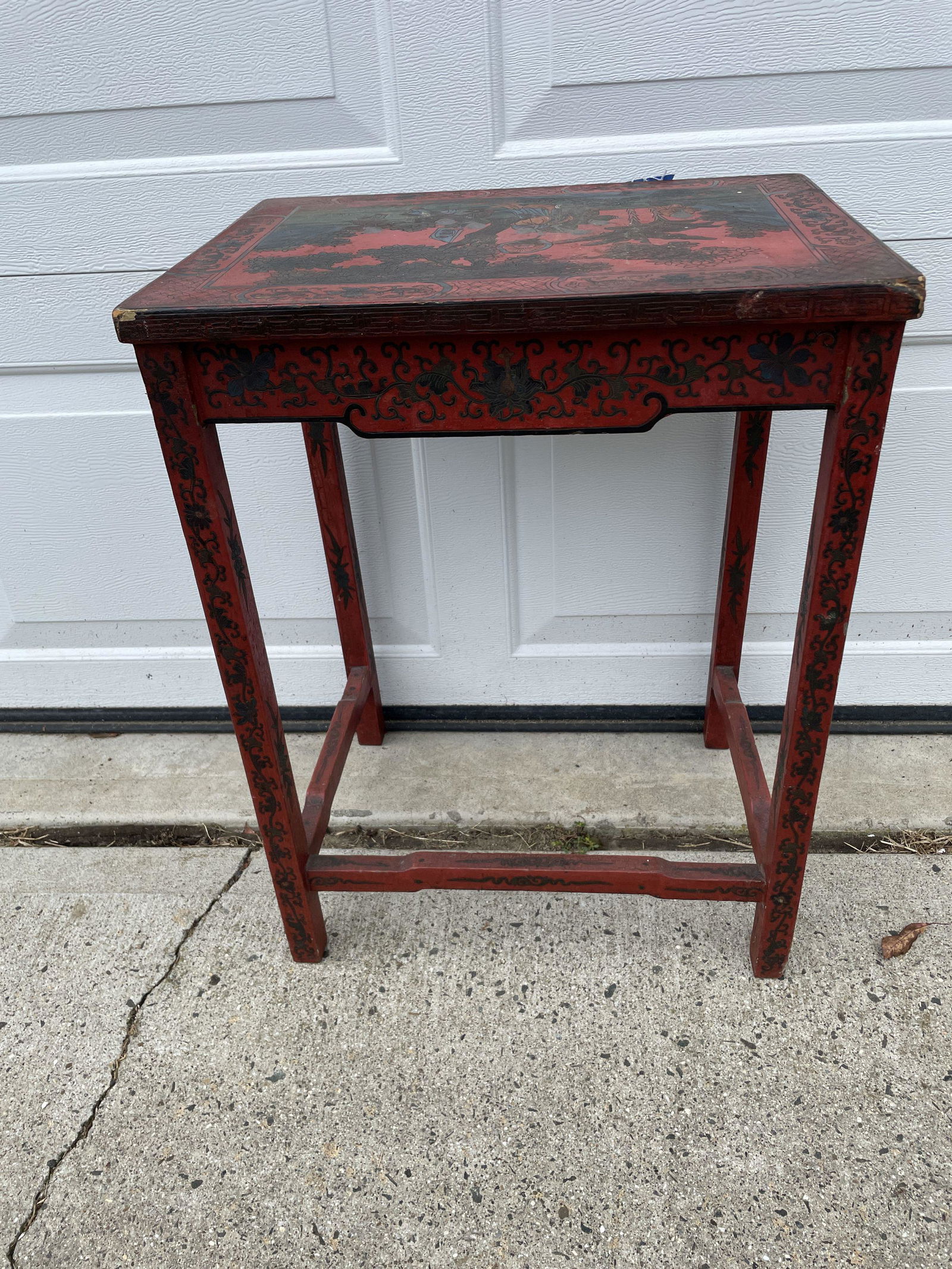 A RED LACQUERED ANTIQUE CHINESE STAND, 18.5" X 14" X (1 of 4)