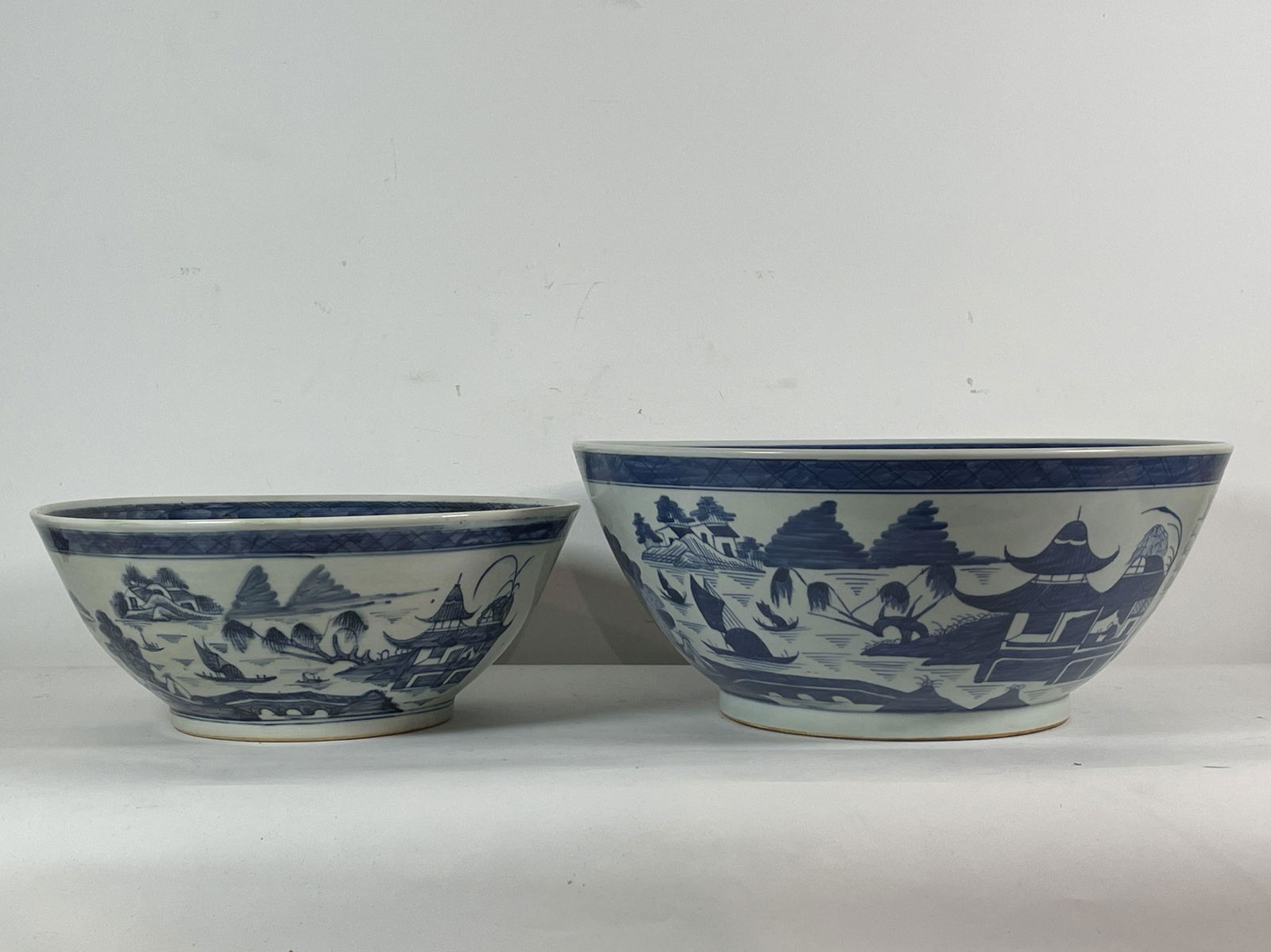 TWO LARGE CANTON PUNCHBOWLS, 16" D X 8" T AND 13" D X (1 of 6)