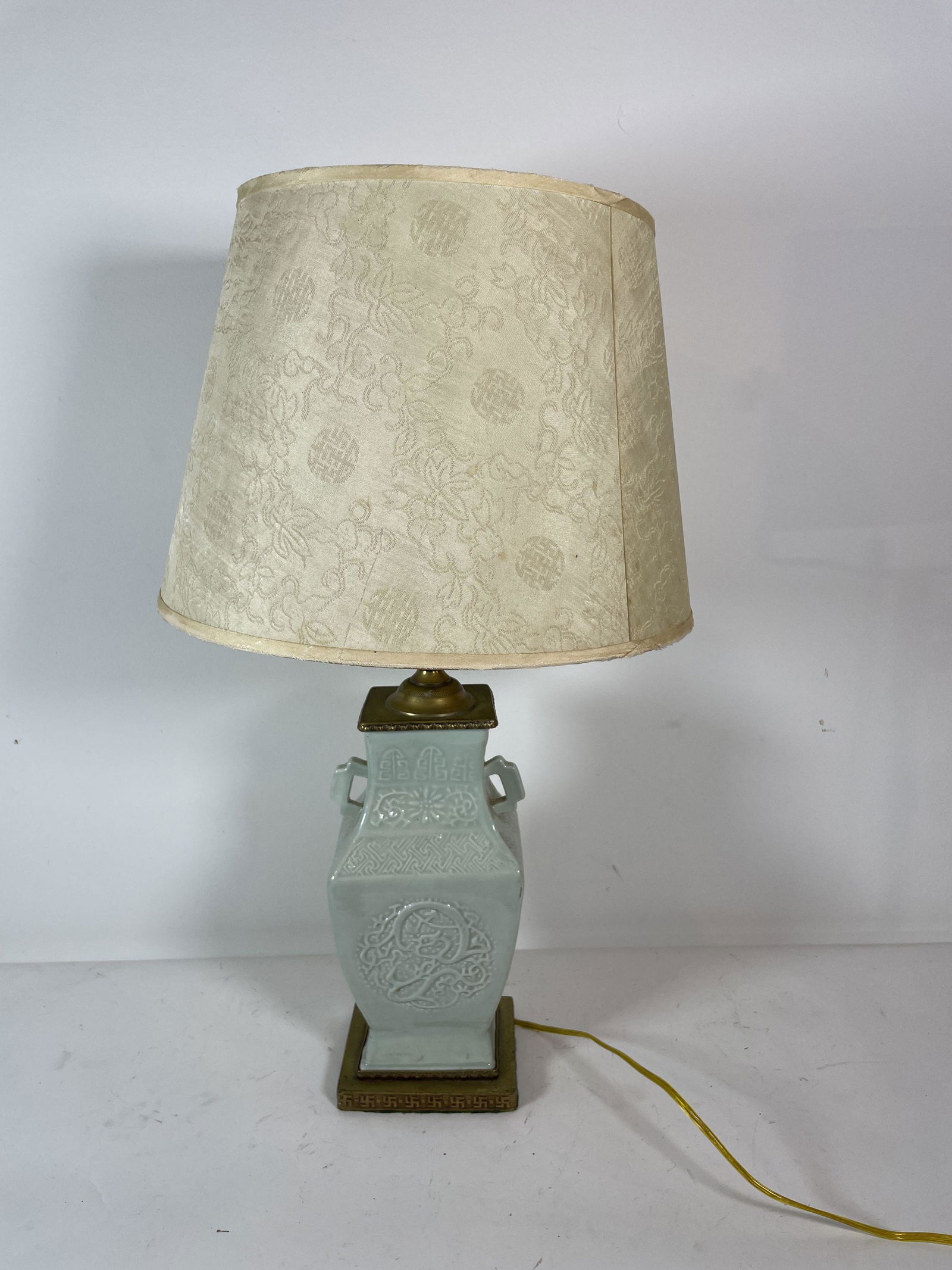 ANTIQUE CHINESE CELADON VASE CONVERTED TO LAMP W/ (1 of 4)