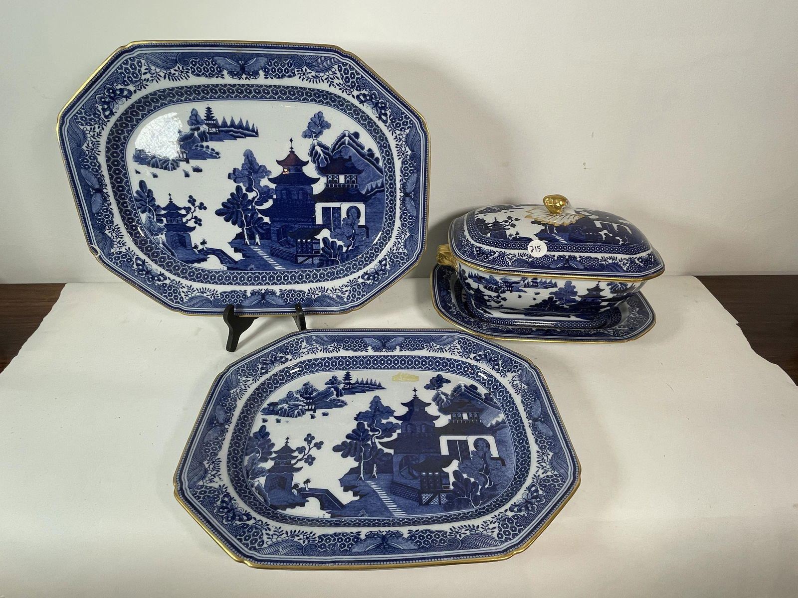 A LARGE SPODE GOLD RIMMED TUREEN W/ THREE MATCHING (1 of 11)