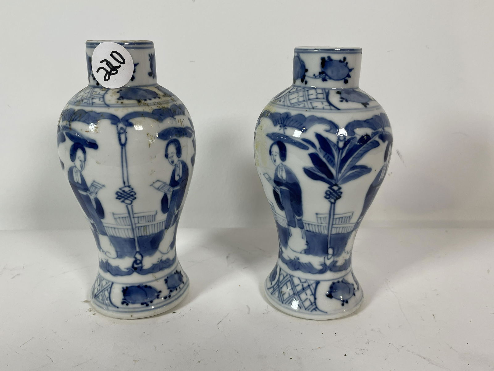 A PAIR OF CHINESE BLUE AND WHITE VASES W/ 4 CHARACTER (1 of 5)