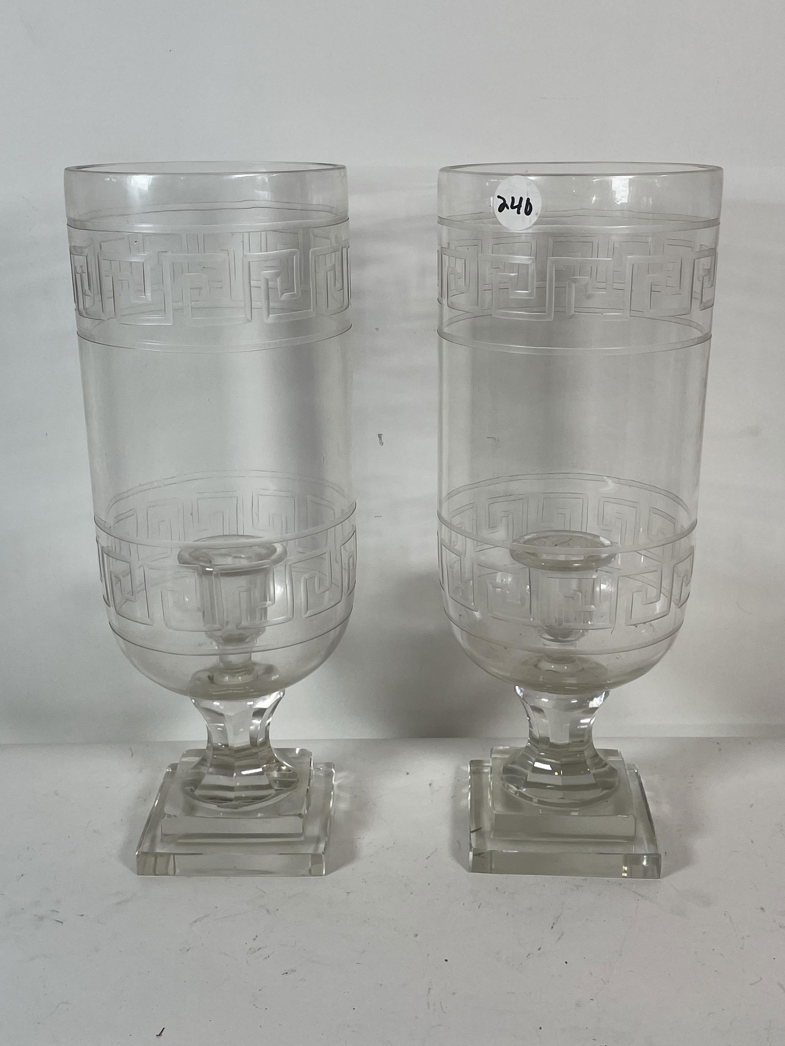A PAIR OF EARLY 20TH CENTURY HURRICANE CANDLEHOLDERS W/ (1 of 4)