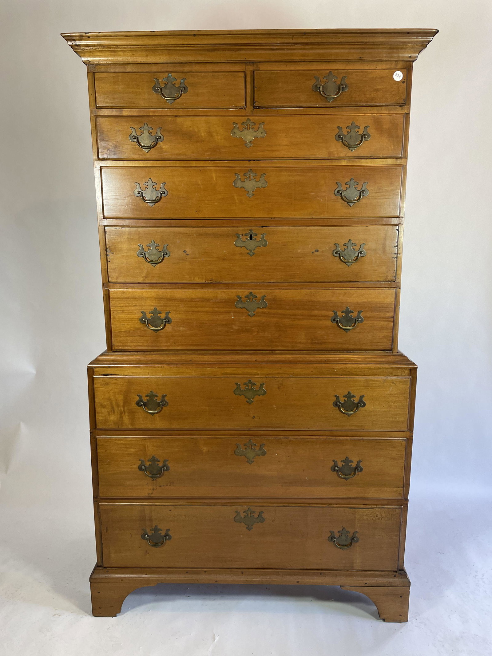 A PERIOD MAPLE PEGGED HIGHBOY, 40" X 19" X 77": A PERIOD MAPLE PEGGED HIGHBOY, 40" X 19" X 77"