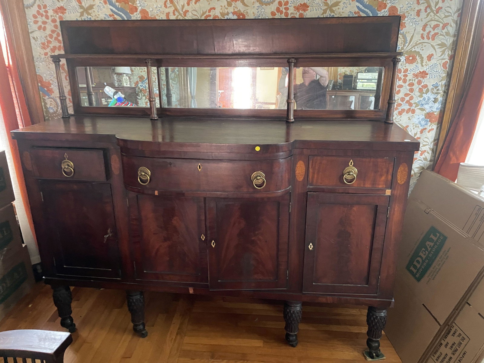 A HUGE 19TH CENTURY EMPIRE MAHOGANY SIDEBOARD. 74" X: A HUGE 19TH CENTURY EMPIRE MAHOGANY SIDEBOARD. 74" X 30" X 70". PROPERTY FROM THE BENTLEY ESTATE