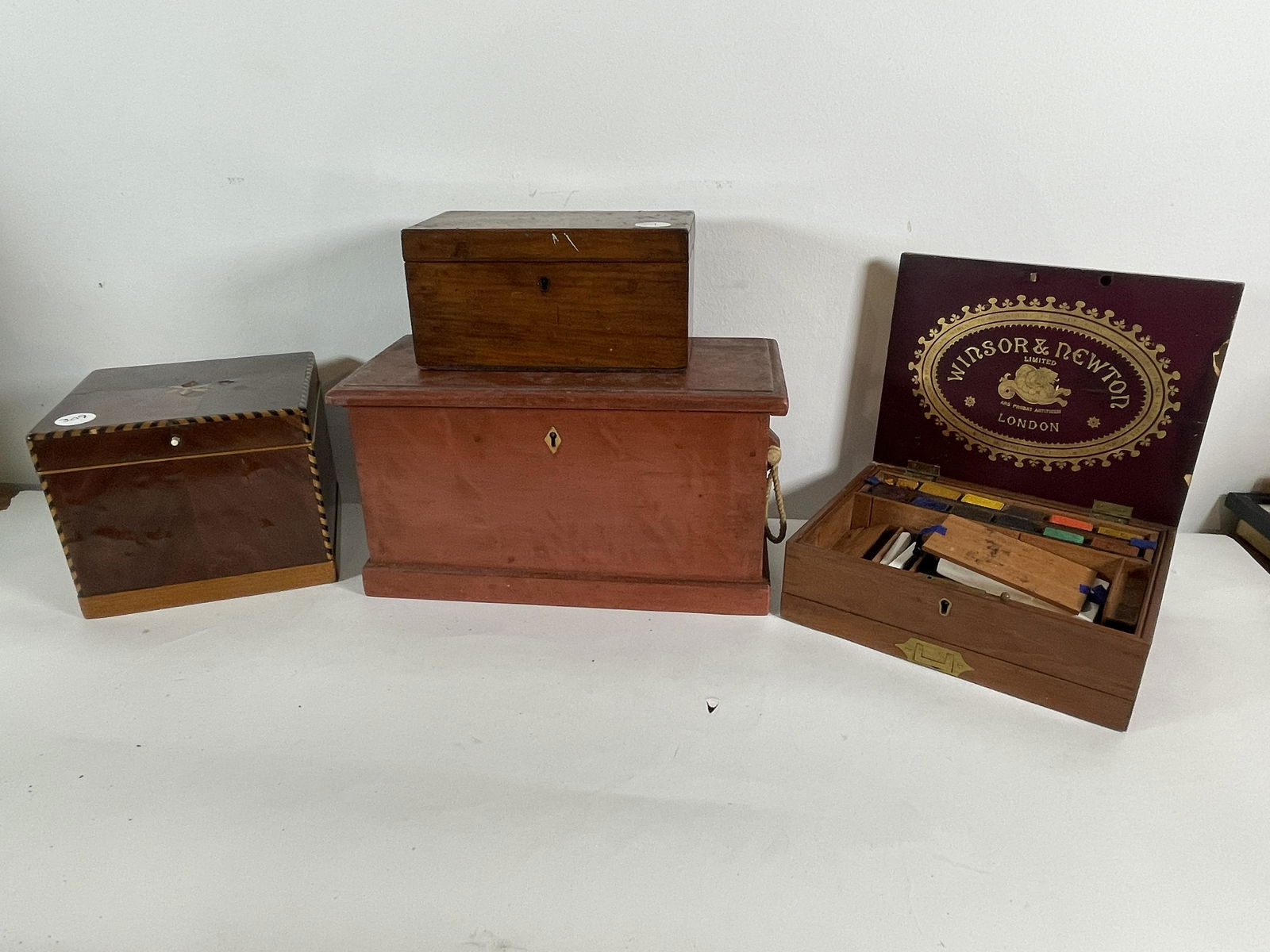 3 ANTIQUE WOODEN BOXES W/ AN OSPREYSHOP BOX. (1 of 11)