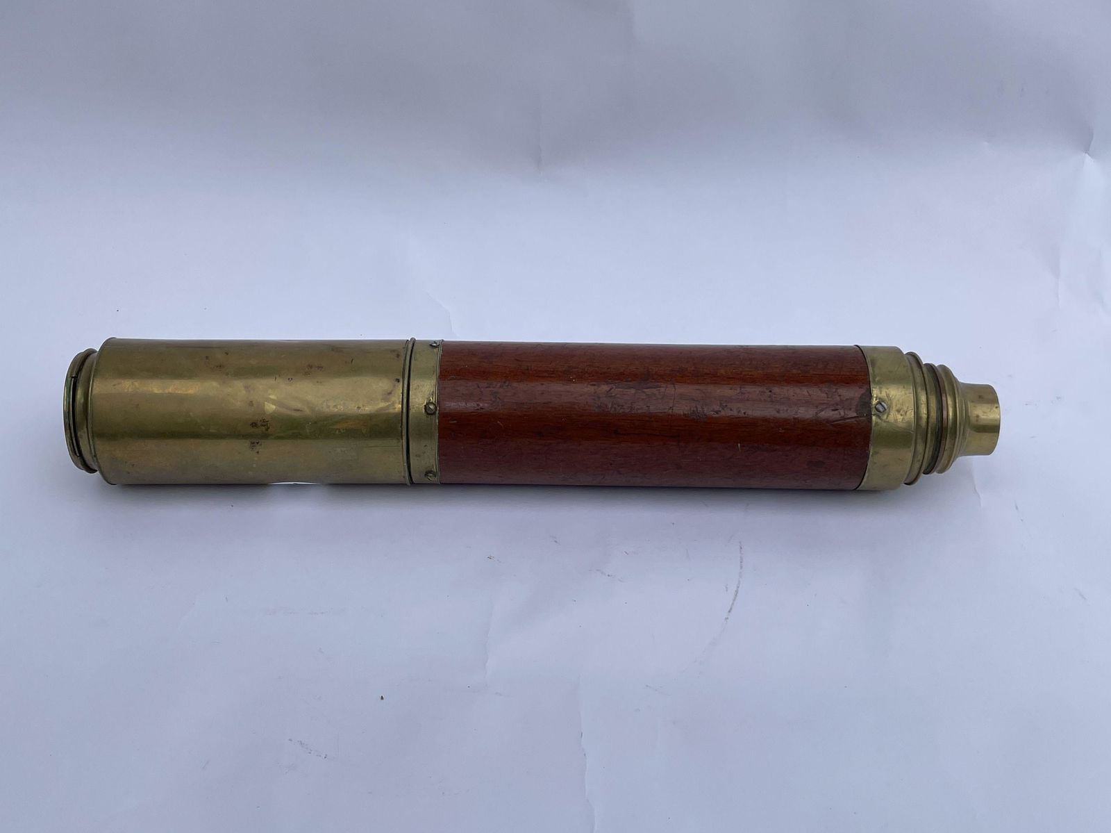 ANTIQUE MAHOGANY W/ BRASS SHIPS SPYGLASS. PROPERTY OF A (1 of 6)