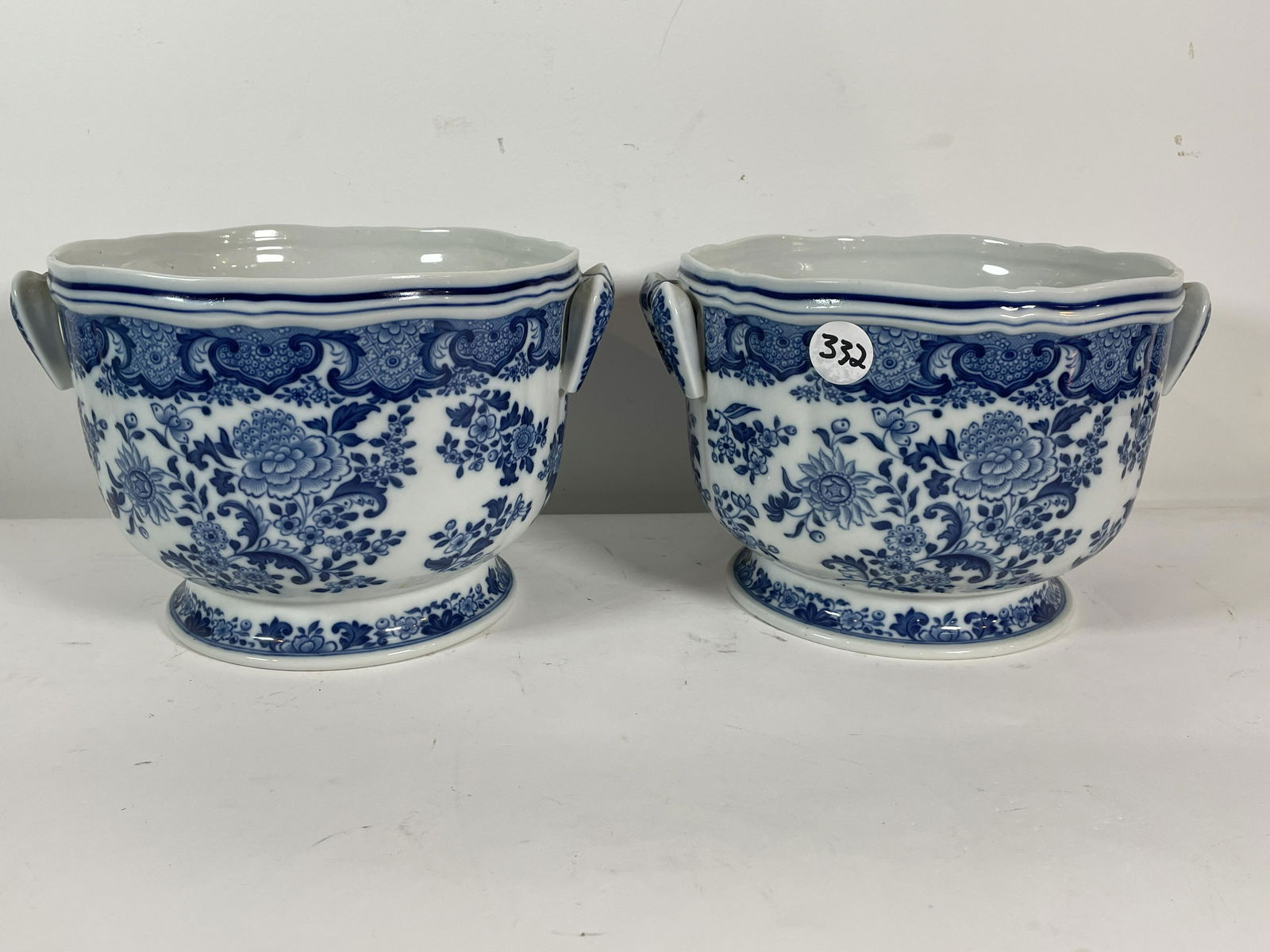 A PAIR OF LARGE MOTTAHEDEH CACHE POTS/PLANTERS, 7" T X (1 of 3)