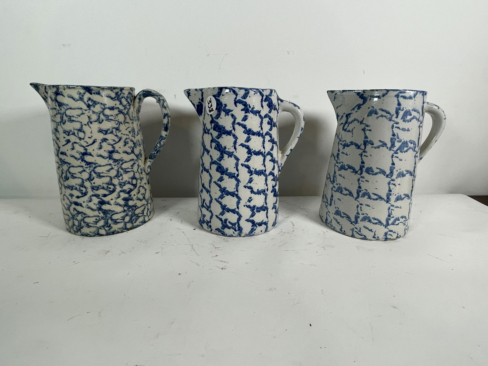 3 SPONGEWARE PITCHERS. PROPERTY OF A FINE SAG HARBOR (1 of 2)