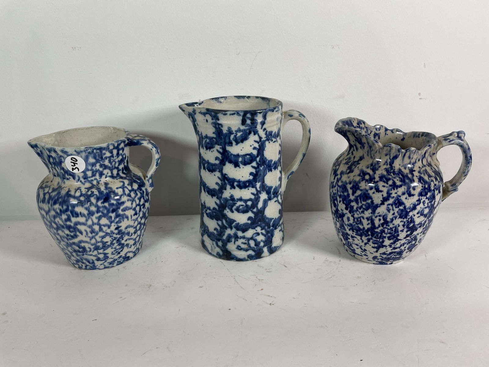 3 SPONGEWARE PITCHERS. PROPERTY OF A FINE SAG HARBOR (1 of 3)
