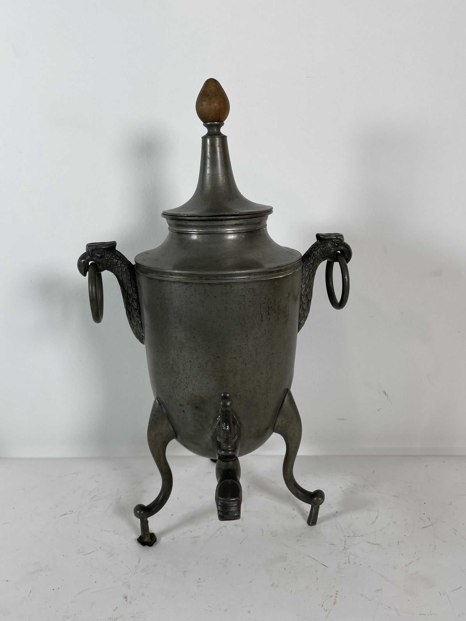 A 19TH CENTURY PEWTER SAMOVAR WITH BIRD SPOUT 13"T X (1 of 5)