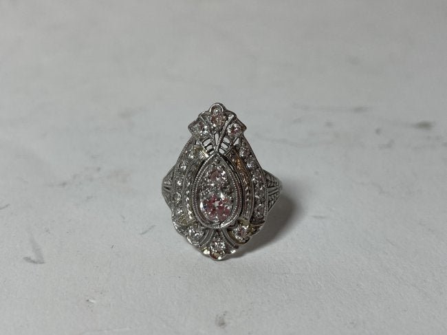 A PLATINUM GEORGIAN DIAMOND RING LARGEST DIAMOND IS (1 of 5)