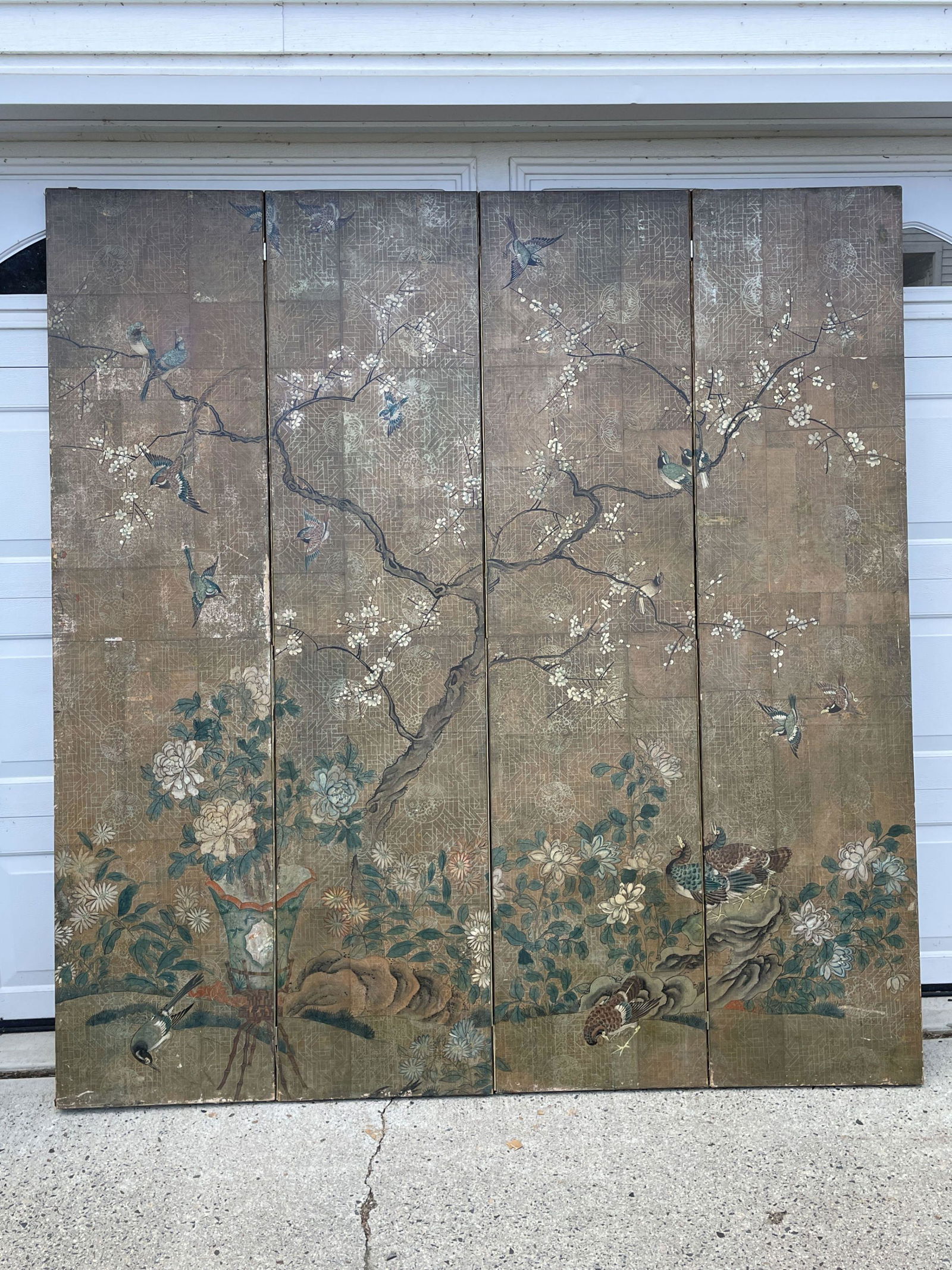 PAINTED FOUR PART CHINESE SCREEN 72" X 84". PROPERTY OF (1 of 6)
