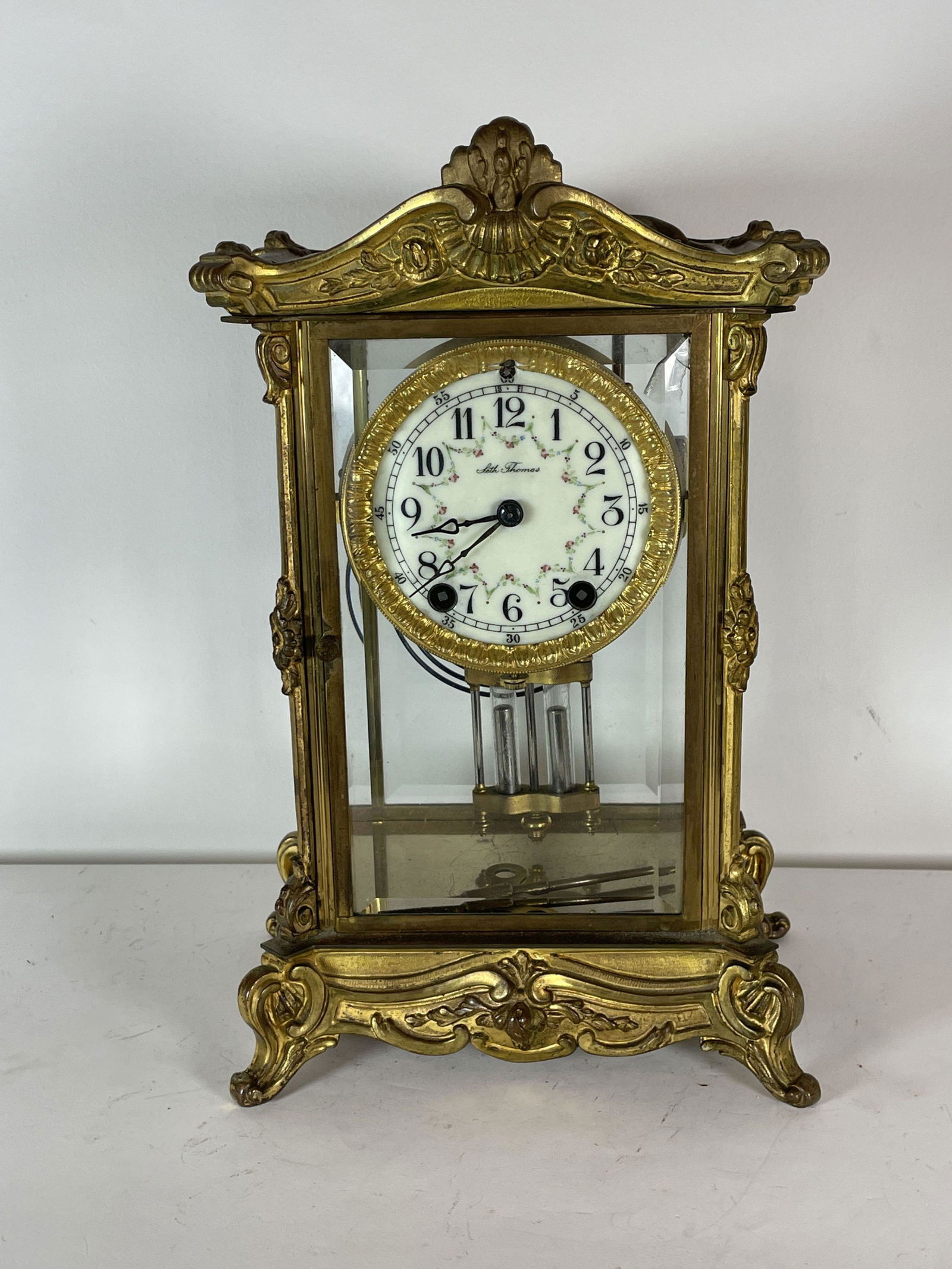 A SETH THOMAS CRYSTAL REGULATOR W/ MERCURY PENDULUM, (1 of 5)