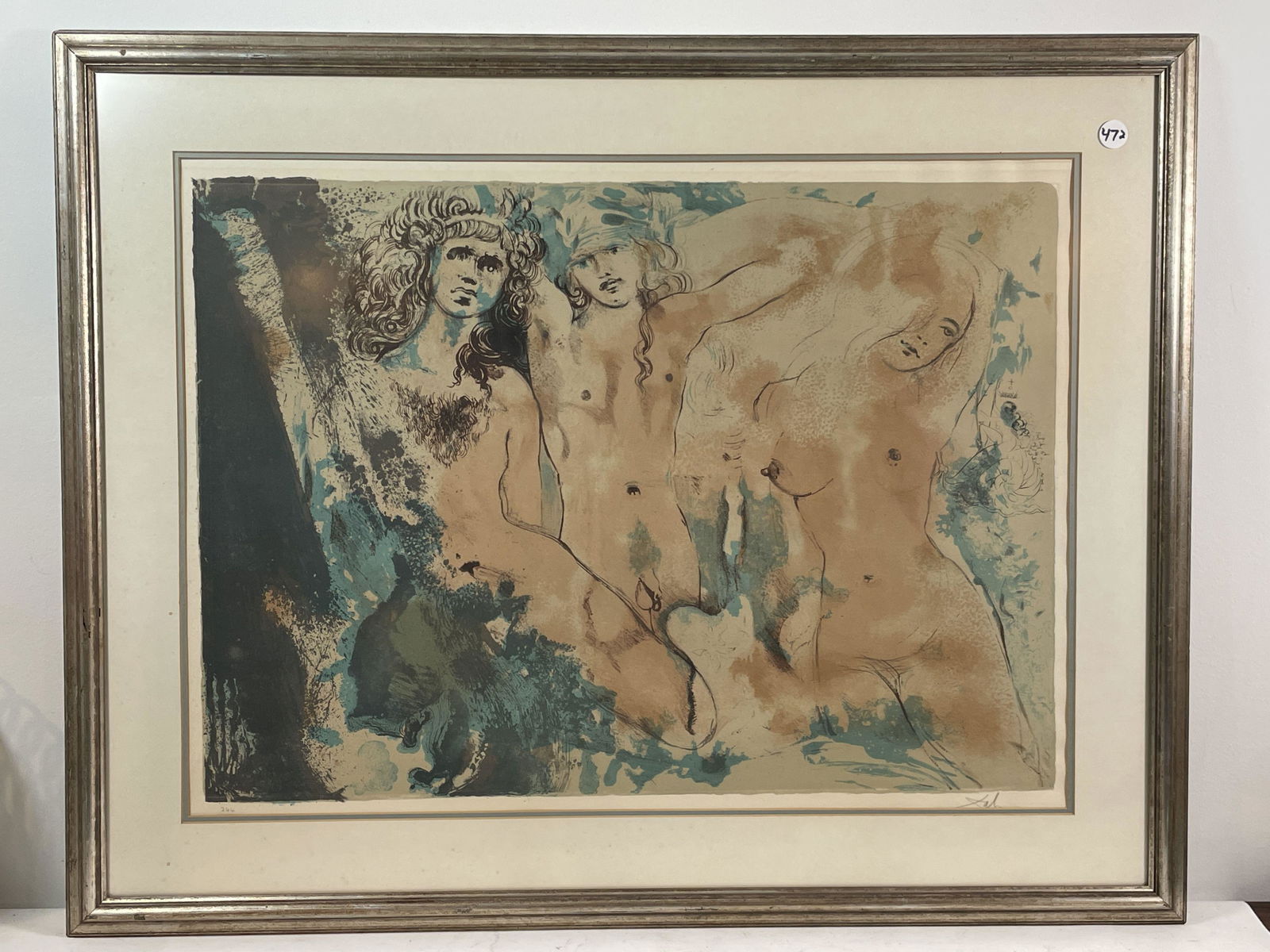 A PENCIL SIGNED SALVADOR DALI PRINT " THE THREE (1 of 9)
