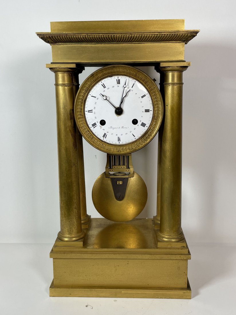 A FINE FRENCH BRONZE EMPIRE MANTLE CLOCK WITH ENAMEL DI (1 of 6)