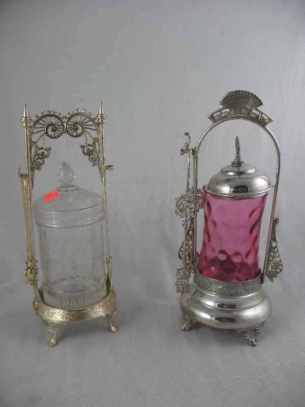 (2) ANTIQUE PICKLE CASTORS APPROX 11"T EACH: (2) ANTIQUE PICKLE CASTORS APPROX 11"T EACH