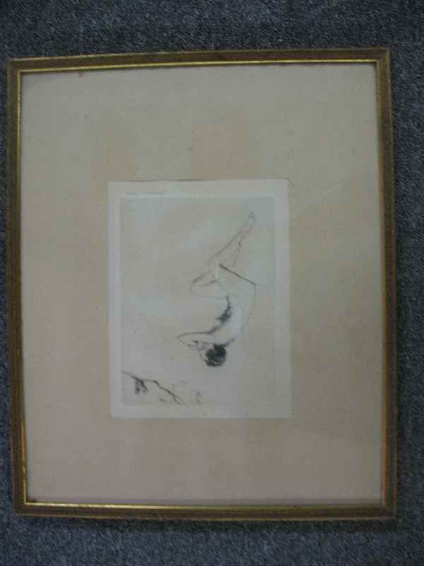 UNSIGNED DRY POINT ETCHING BY WARREN DAVIS, PE: UNSIGNED DRY POINT ETCHING BY WARREN DAVIS, PENCIL SIGNED, 6"x8" SIGHT