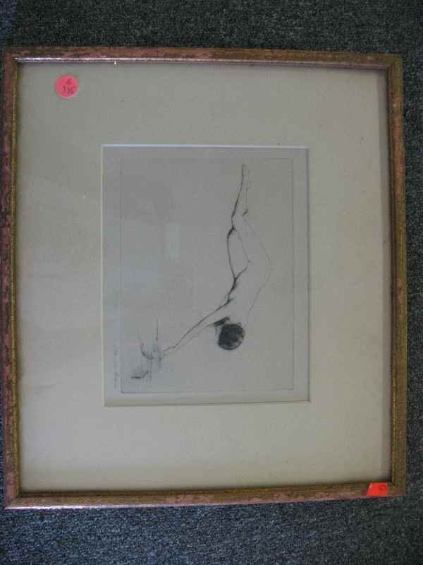 UNSIGNED DRY POINT ETCHING BY WARREN DAVIS, PE: UNSIGNED DRY POINT ETCHING BY WARREN DAVIS, PENCIL SIGNED, 6"x8" SIGHT