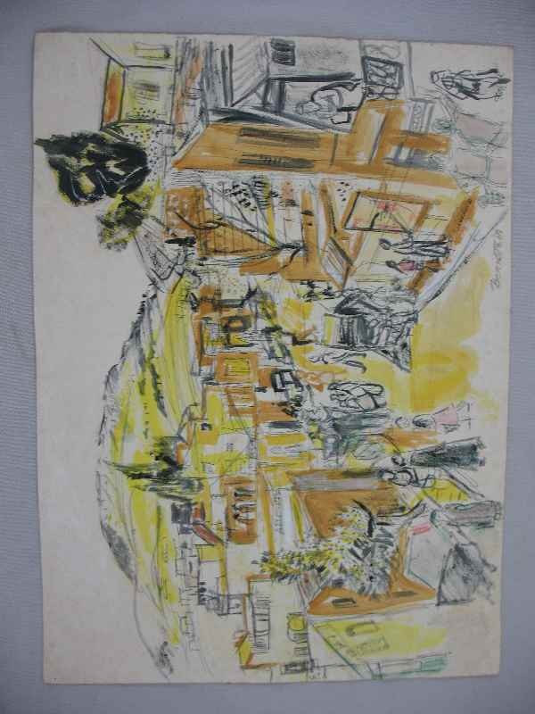 PAINTING OF JERUSALEM BY THERESA BERNSTEIN, : "JERUSALEM STREET SCENE" BY THERESA BERNSTEIN, MIXED MEDIA, WATERCOLOR, PEN AND INK Theresa Ferber BERNSTEIN (1890-2002) Theresa F. MEYEROWITZ Biography Birth place: Phila., PA Death place: New York, 