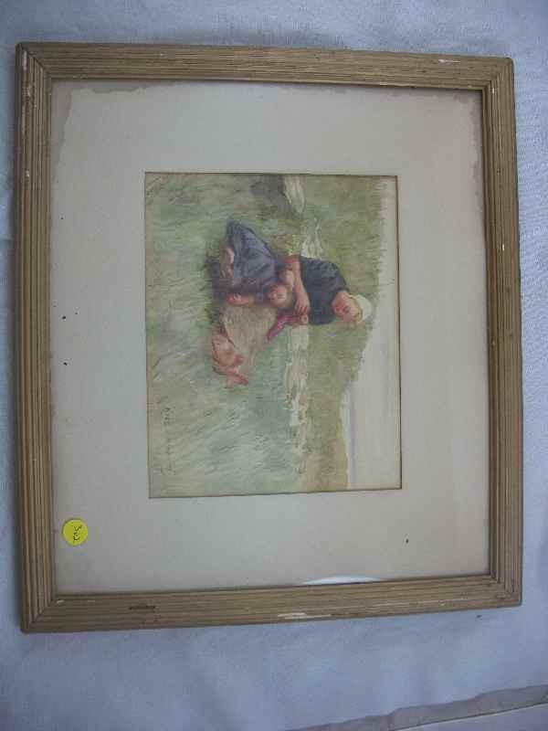 "BY THE SHORE" WATERCOLOR BY BART JOHN BLOMMERS: "BY THE SHORE" WATERCOLOR BY BART JOHN BLOMMERS, 10" X 8", STAINING TO MATTE